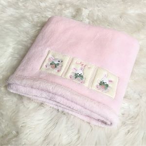 KidsLine Bunny Rabbits Baby Girl Pink Fleece Blanket Lovey 30” x 39” Soft Plush